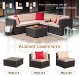 6 Pieces Furniture Outdoor Sectional Sofa All Weather PE Rattan Patio Conversation Set Manual Wicker Couch with Cushions and Glass Table, Beige A106-B08GZDKN59