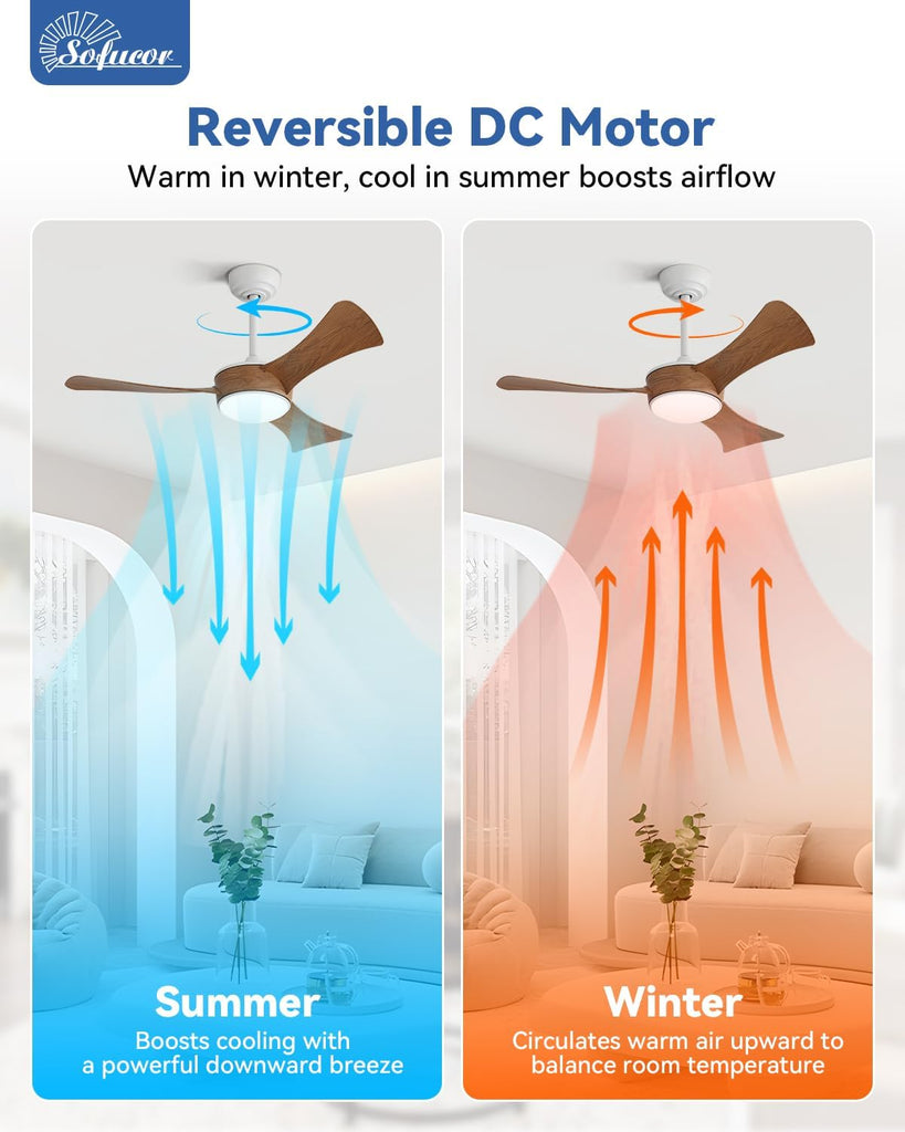 42 Inch Ceiling Fans with Lights-Modern Small Bedroom Ceiling Fan with Remote Control, Plug-in Blades Quick Install