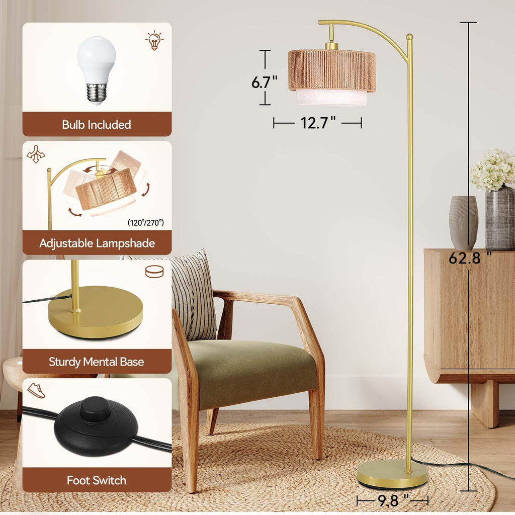 Arc Floor Lamps, Rattan Standing lamp with 12W Bulb