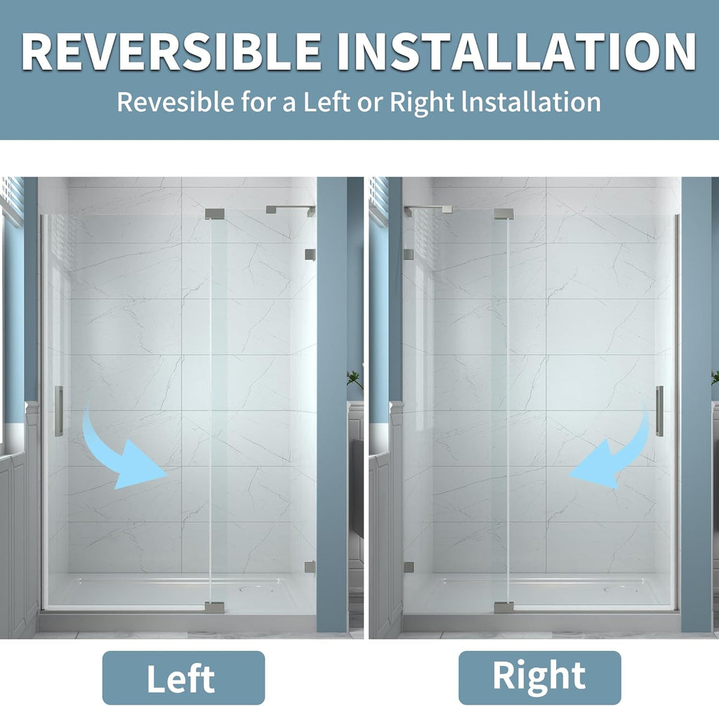 44-48" W x 70" H Frameless Pivot Shower Door, 5/16"(8mm) Clear SGCC Tempered Glass Shower Doors