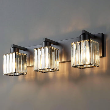 Modern Bathroom Vanity Light, 3-Light K9 Crystal Bathroom Lighting Fixtures Over Mirror, Black Vanity Light with