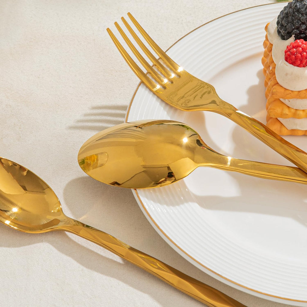 Gold Silverware Set, Luxury 60-Piece Flatware Set for 12, 18/10 Stainless Steel Cutlery Set with Diamond Cut Pattern