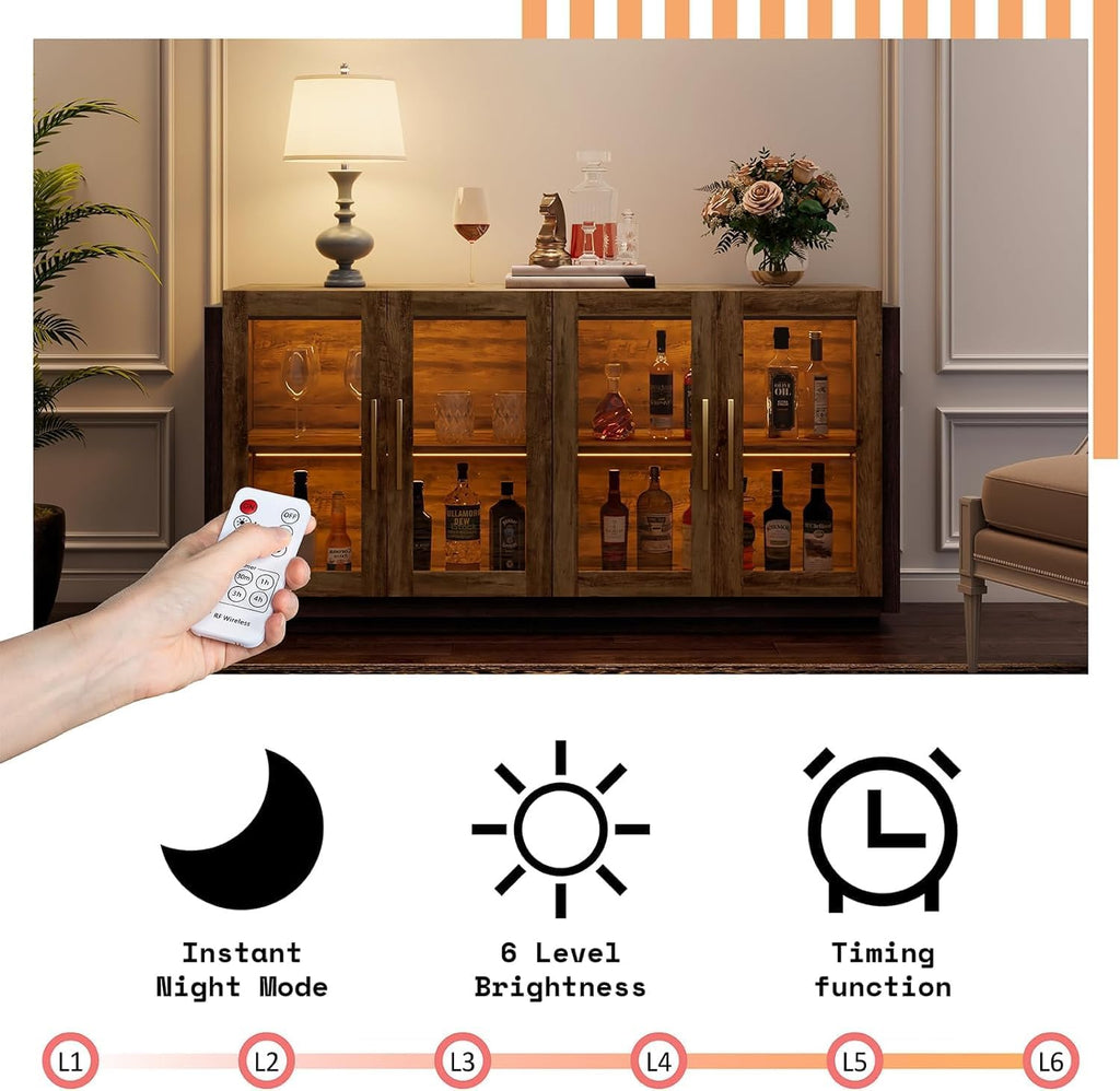 Sideboard Buffet Cabinet, Mixed Color Accent Cabinet with LED Lights