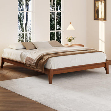 Full Size Japanese Mid-Century Brown Bamboo Wooden Bed Frame