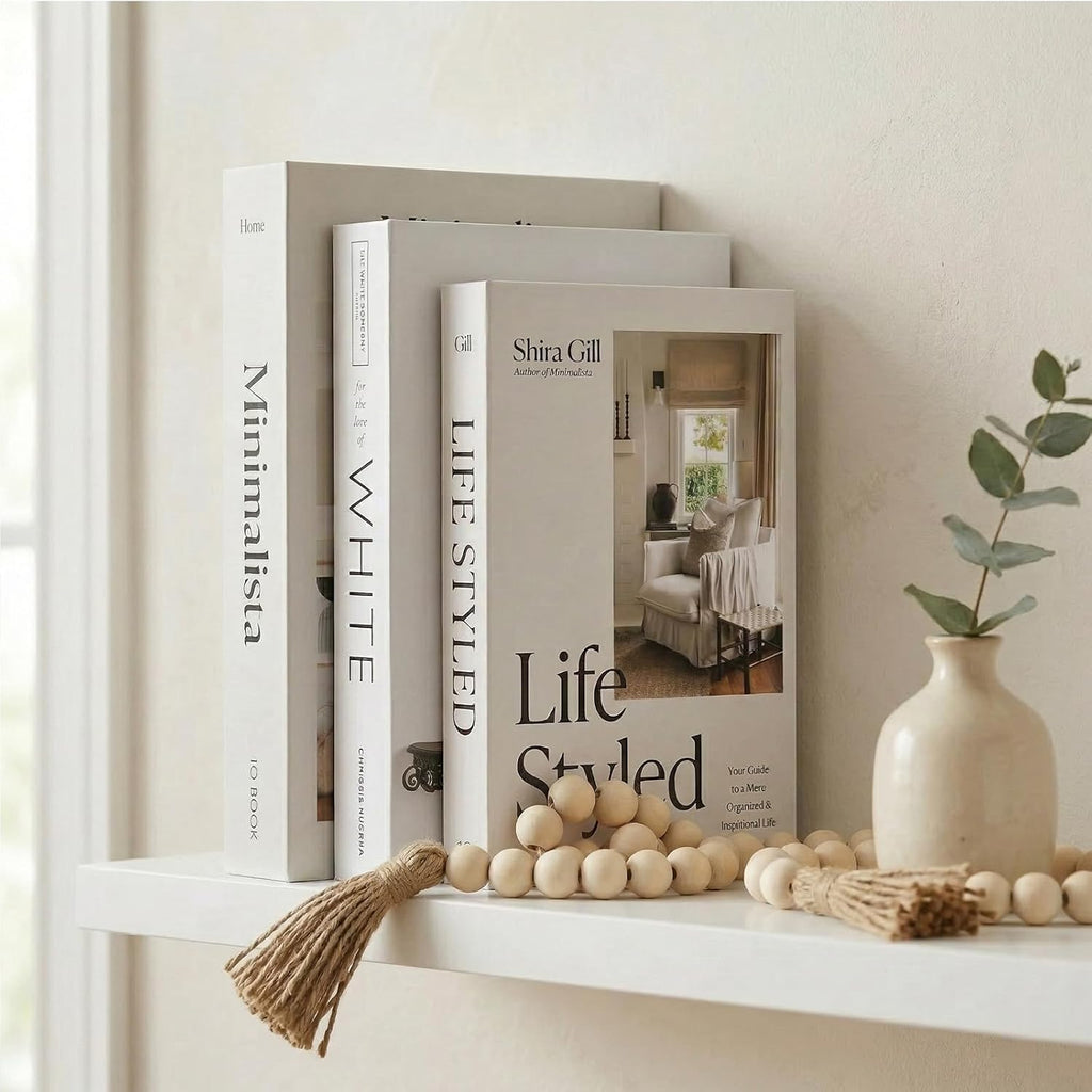 Aesthetic Decorative Books Set of 4 - Faux Decorative Book Boxes for Storage & Display, Fake Books Decor for Coffee