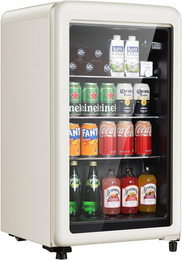 Retro Beverage Refrigerator, 3.2 Cu.Ft Mini Fridge with Glass Door, Vintage Free
