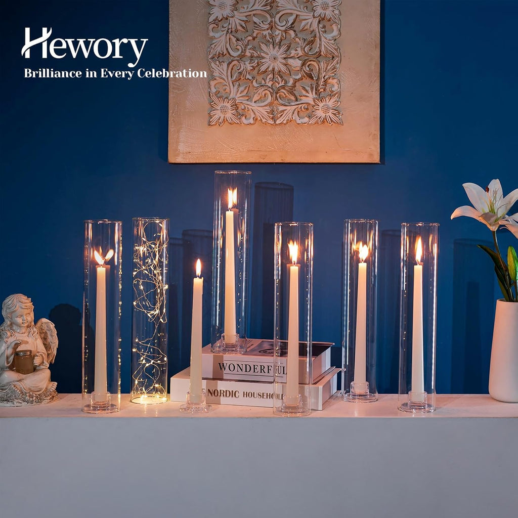 Hurricane Glass Candlestick Holders: 24PCS Clear Taper Candle Holders for Candlesticks with Windproof Design Ideal