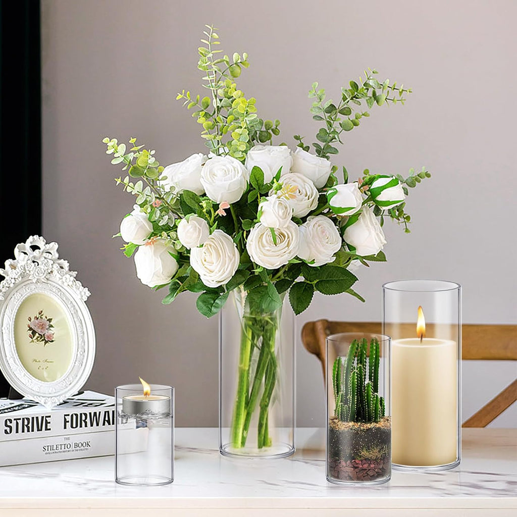 Glass Cylinder Vase Sets 16 Pack Tall Clear Flower Vase Hurricane Floating Candle Holder for Table Centerpiece