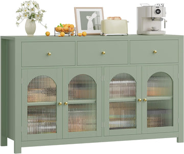 Buffet Cabinet with Storage, 55.1" Large Sideboard Buffet, Farmhouse Kitchen Cabinet with 3 Drawers and 4 Doors