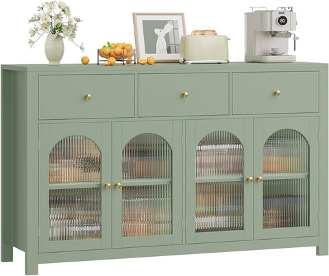 Buffet Cabinet with Storage, 55.1" Large Sideboard Buffet, Farmhouse Kitchen Cabinet with 3 Drawers and 4 Doors