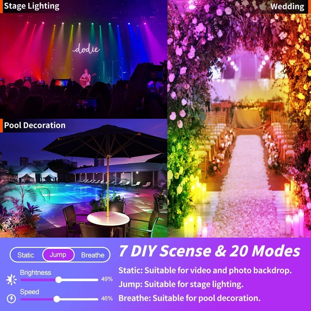 RGB LED Flood Light Outdoor with IP66 Waterproof, 4 Pack Bluetooth APP Control Uplight, 16 Million DIY Color Changing