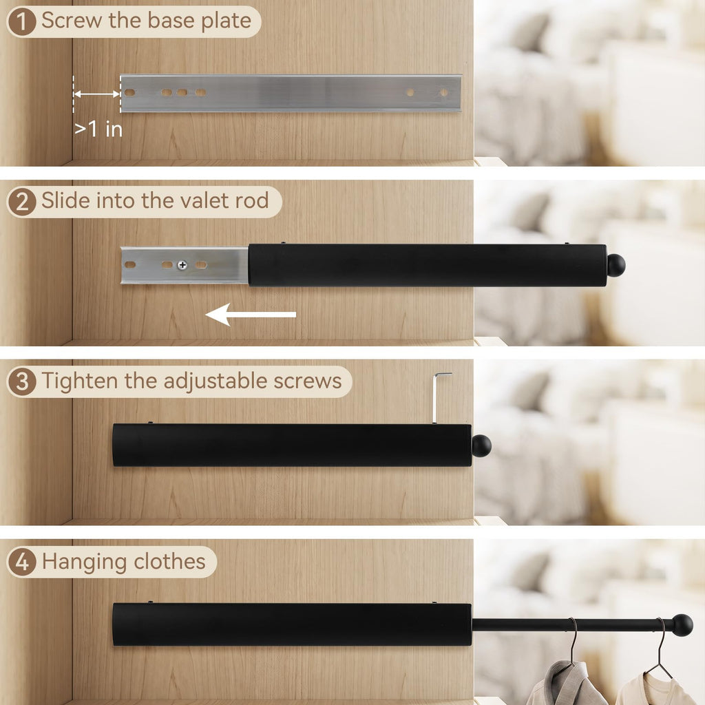 14" Valet Rod for Closets Pull Out, Black
