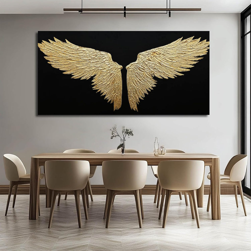 Large Canvas Art Black Abstract Wall Decor Gold Bird Painting Modern Wall Art Minimalist Home Decor Artwork
