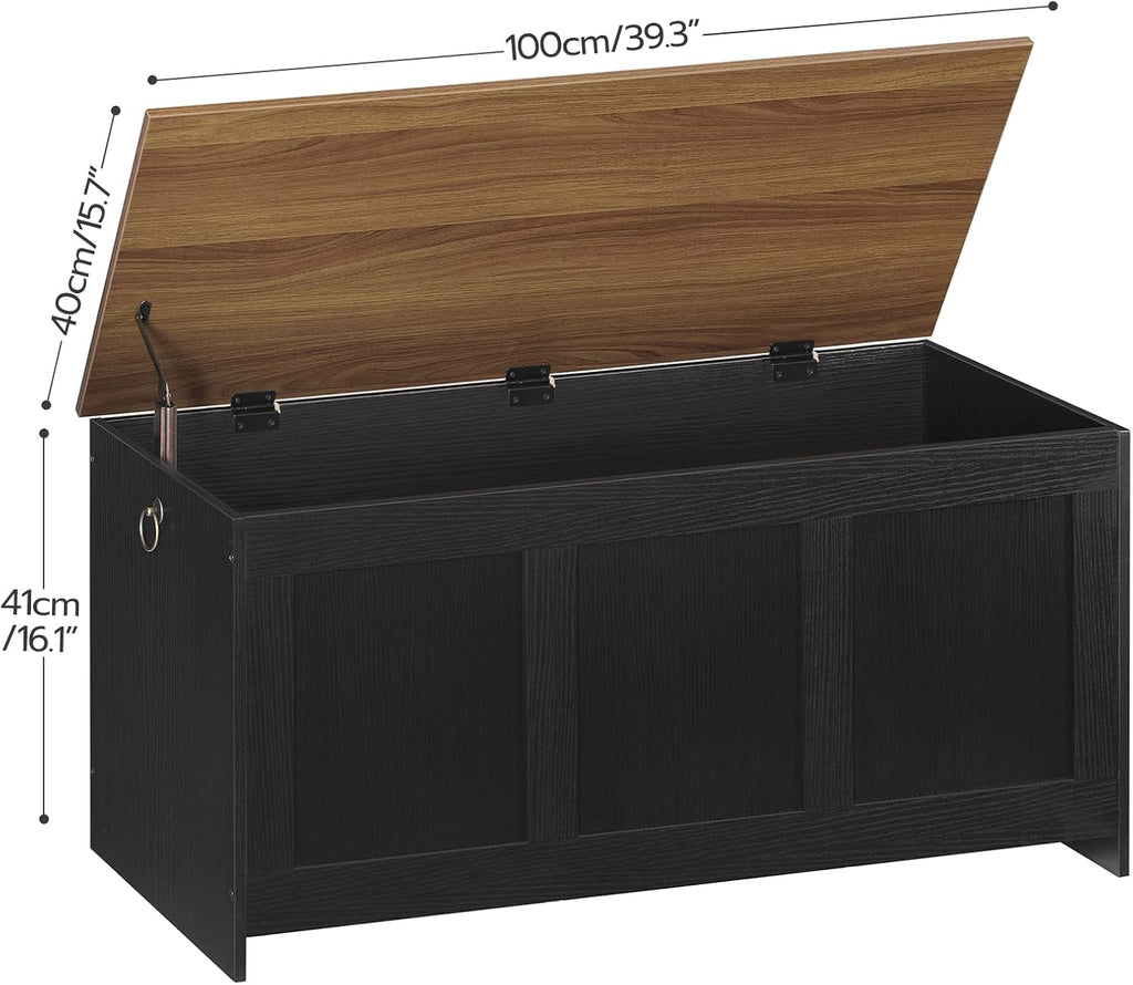 Storage Bench, 39.3" Retro Wooden Storage Chest, Wooden Storage Trunk, Toy Chest with Lift Top, Multifunctional