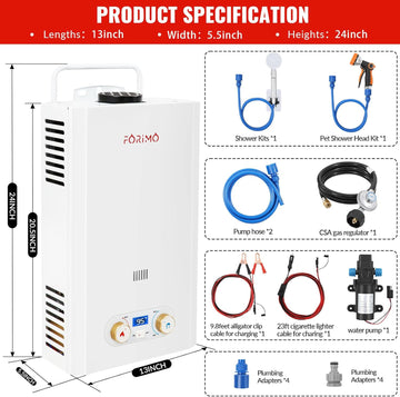 Tankless Water Heater Propane, 2.64GPM 10L Outdoor Portable water heater, with 2 GPM Water Pump
