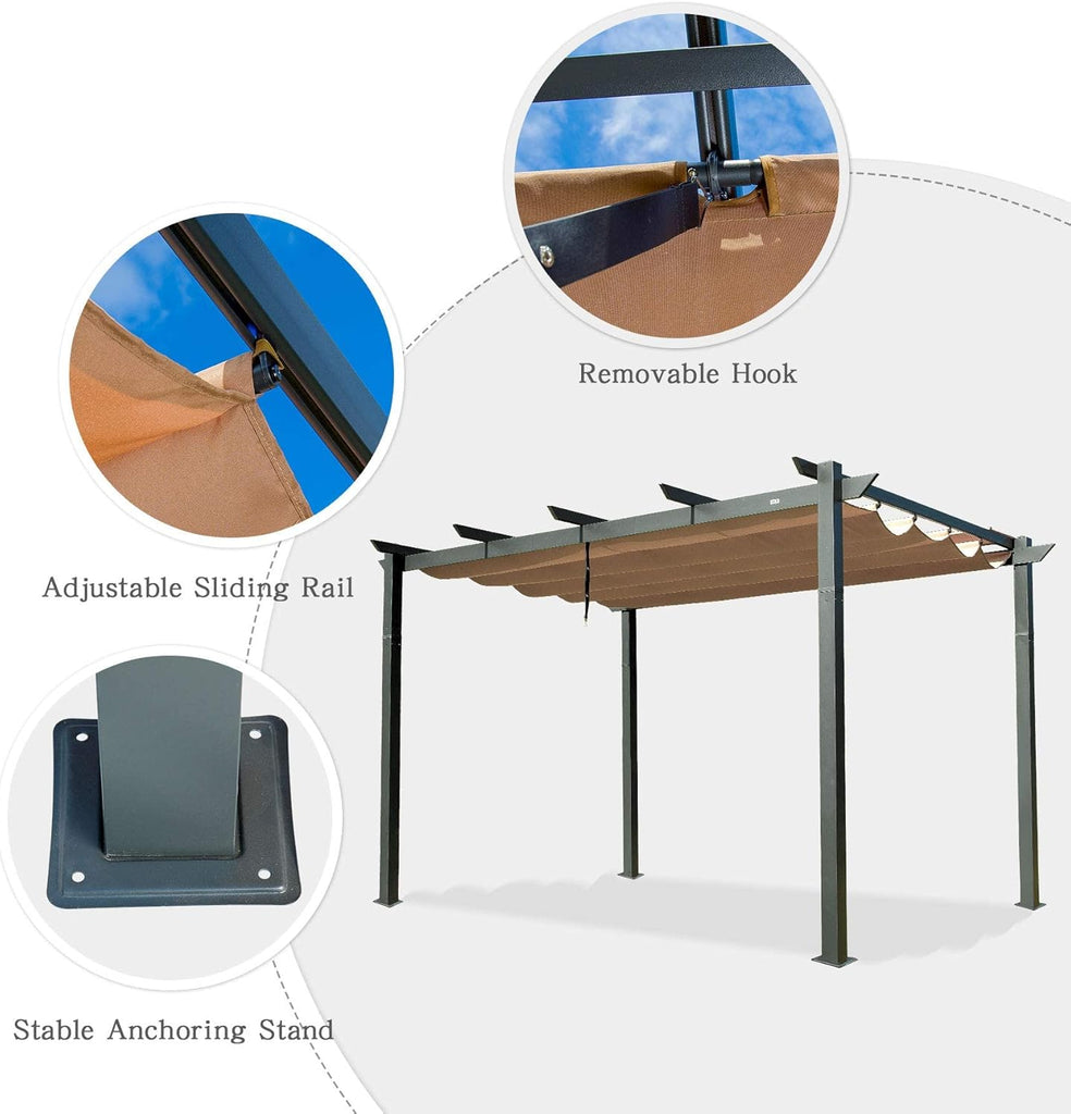 10’ X 13’ Outdoor Retractable Pergola with Weather-Resistant Canopy Aluminum Garden Pergola Patio Grill Gazebo