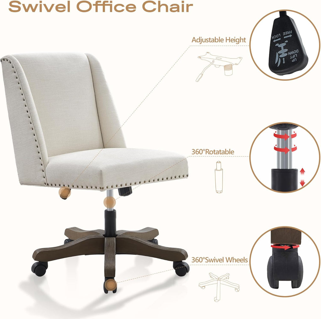 Armless Upholstered with Wooden Legs, Modern Criss Cross Adjustable Home Office Desk Chair No Arms Sewing Chair