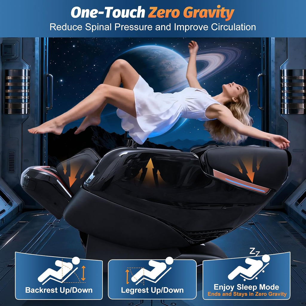Massage Chair Full Body, 2026 Zero Gravity SL-Track Shiatsu Massage Chairs Recliner with AI Voice, LED Backlight