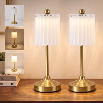 Set of 2 Vintage Cordless Accent Table Lamp 14" High