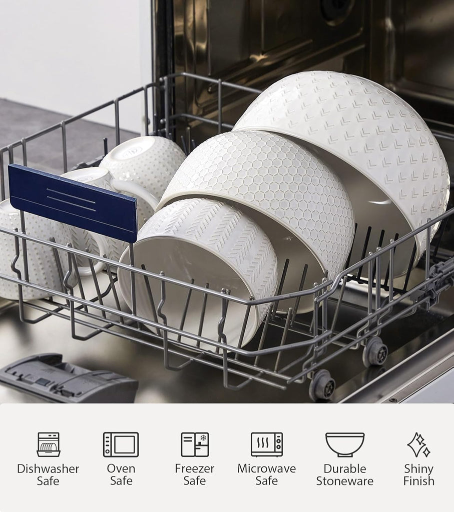 Ceramic Large Mixing Bowls Set of 4, 20/44/98/145 OZ, Ivory White | Nesting Bowls for Cooking, Baking, Salad Etc