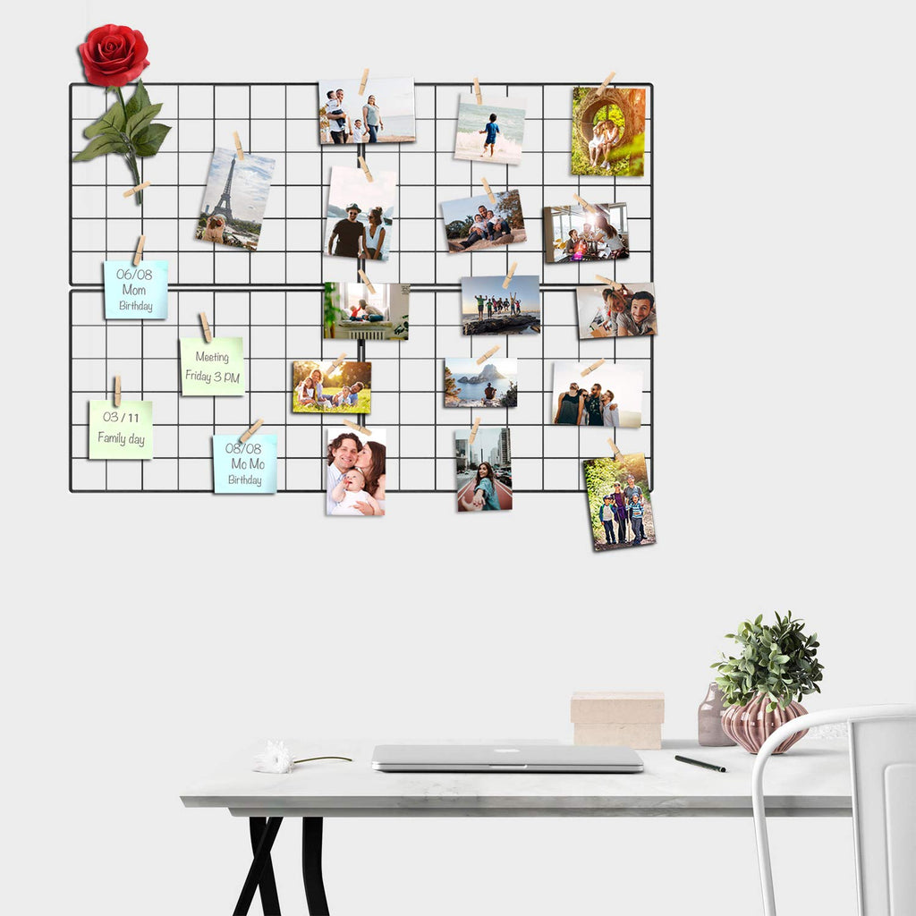 Wire Wall Grid Panel for Photo Display, DIY Iron Picture Frames Collage For Hanging Wall Decor, Foldable Multi