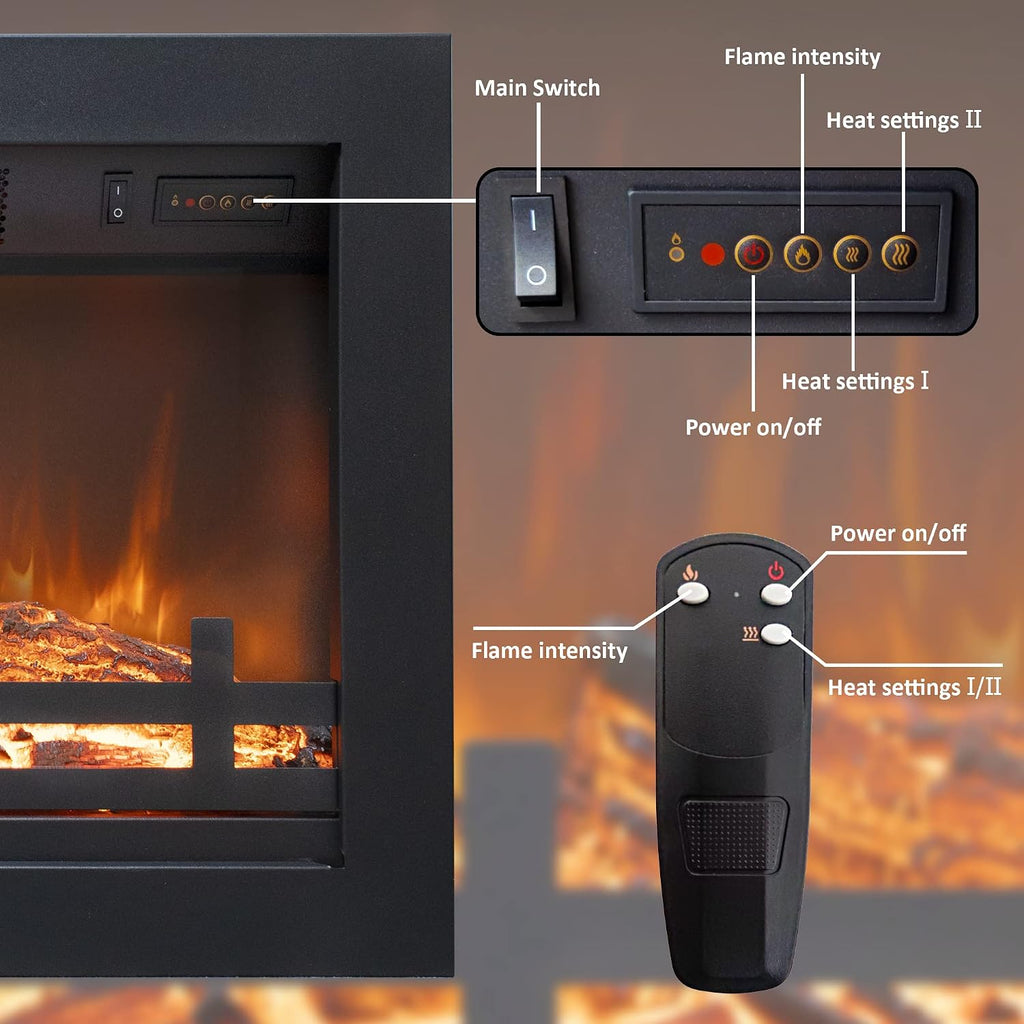 41" Electric Fireplace with Mantel, Wooden Surround Firebox, Freestanding, Adjustable Flame Brightness, Ivory White