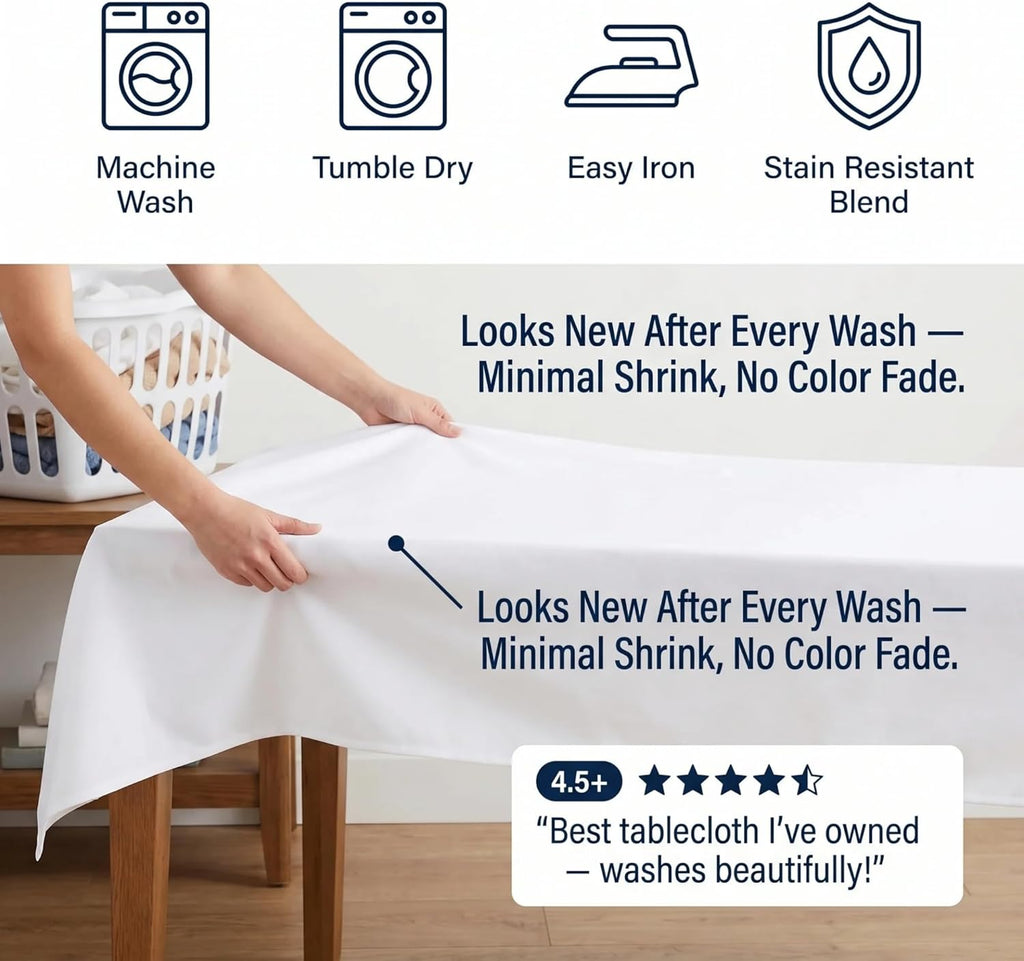 Tablecloth White Table Cloth Tabletop Cover Kitchen Dining Tablecloth 100% Cotton Great for Parties 
