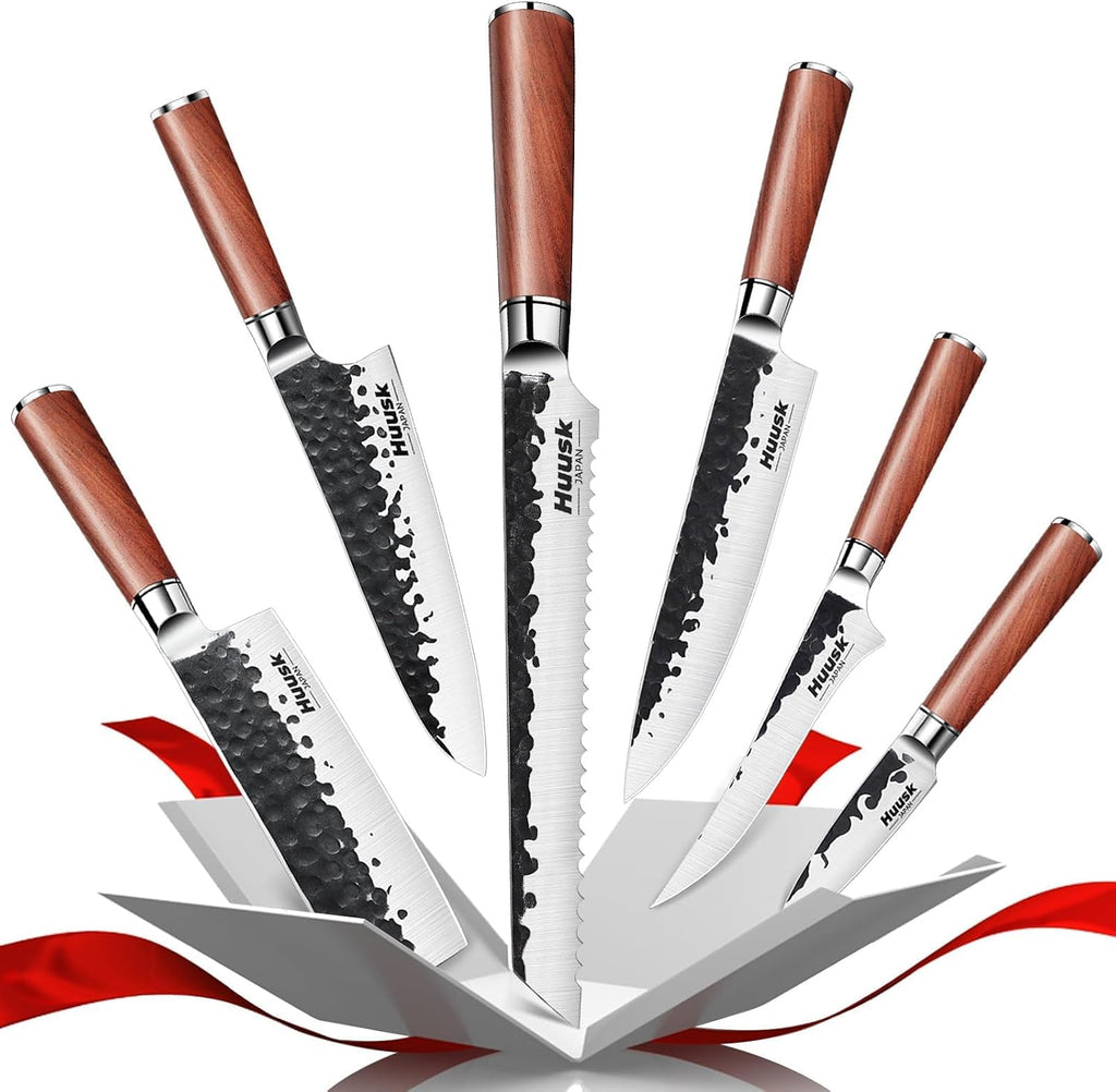 Japanese Chef Knife Set 6 pcs, Kitchen Knives Set with Gift Box | Hand-forged High Carbon Steel Blade, Sharp Cooking