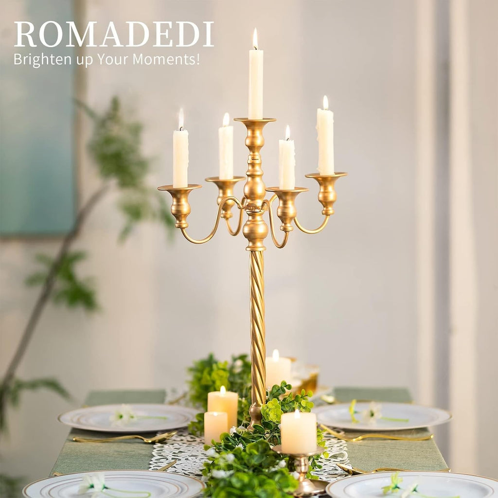Candelabra Gold Candle Stand: 21'' Tall 5-Branch Candlestick Holderoliday Event Reception Decoration, Set of 2