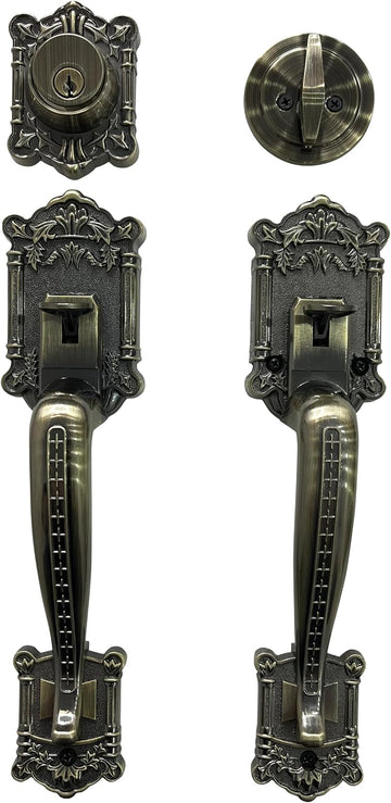 Zita_G Single Front Door Hardware Set, Heavy Duty Entry Door Lock Set with Exterior and Interior Grip Handles and - Door Handleset