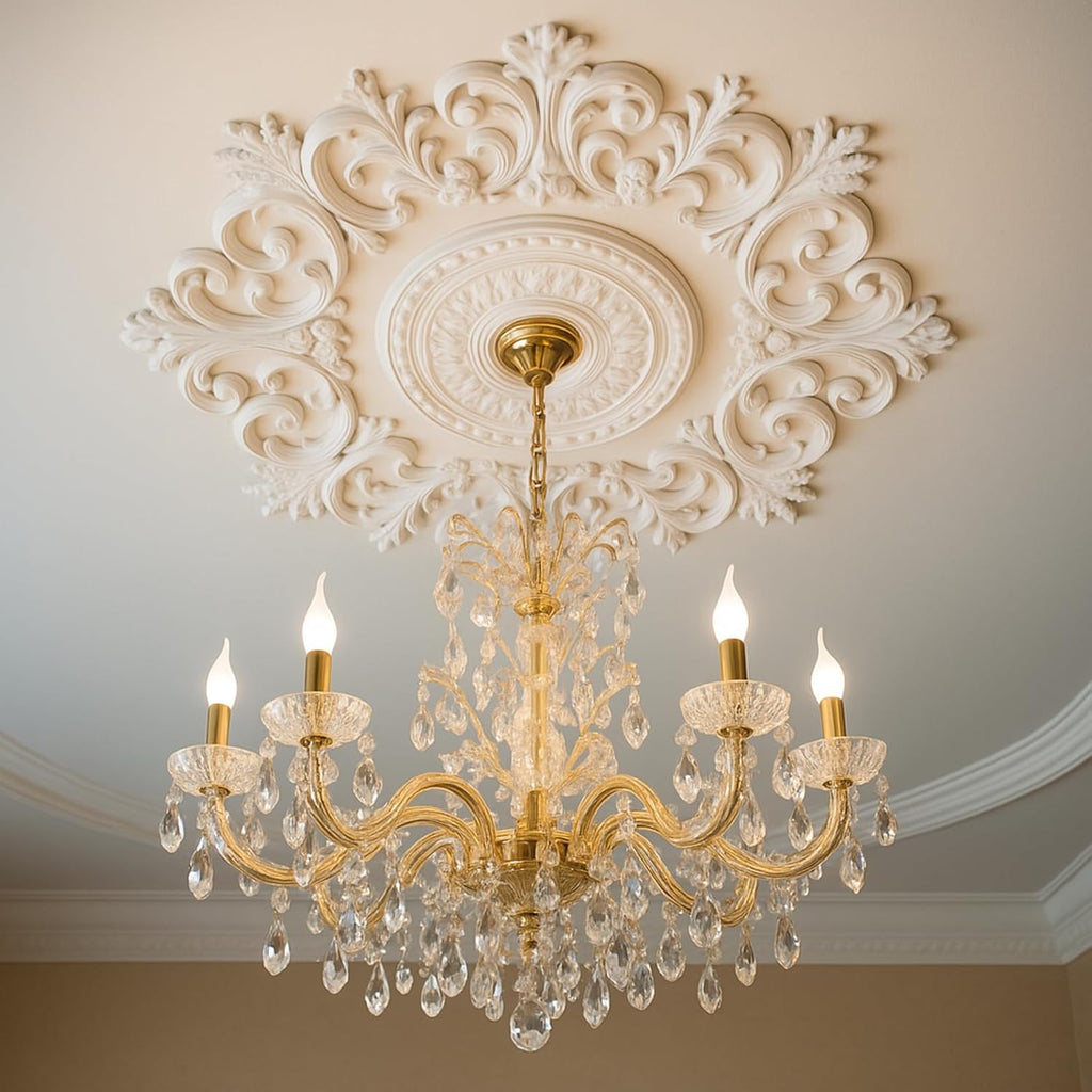 35.4'' Large PU Ceiling Medallion Combination Decorative 2.36'' ID French Style Chandelier Base Ceiling Medallion for Light Fixtures Victorian Rosette Light Covers for Chandeliers(Elegant)