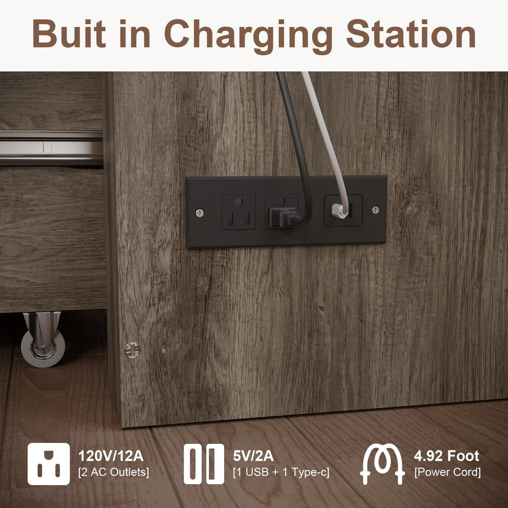Murphy Bed with Storage & Charging Station, Murphy Cabinet Bed with Large Drawer for Guest Bedroom, Living Room