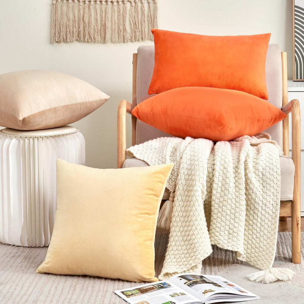 Fall Orange Throw Pillow Covers Decorative Velvet Set of 2 18x18 Inch Pillow Covers, Soft Burnt Orange Pillowcases