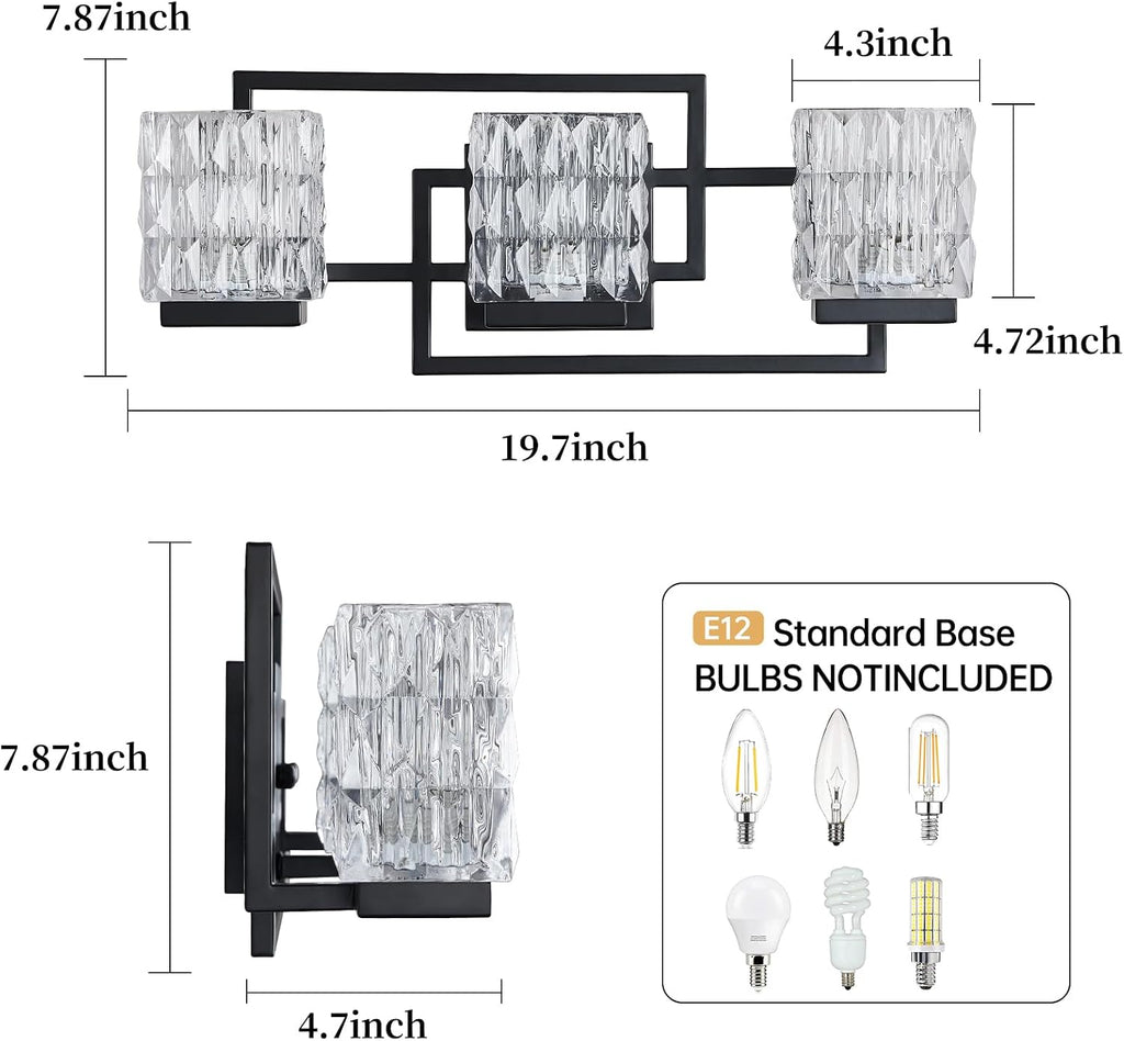 Bathroom Light Fixture Vanity Lighting Fixtures Over Mirror 3 Lights Matte Black Wall Mount Metal Hardwired Bedroom