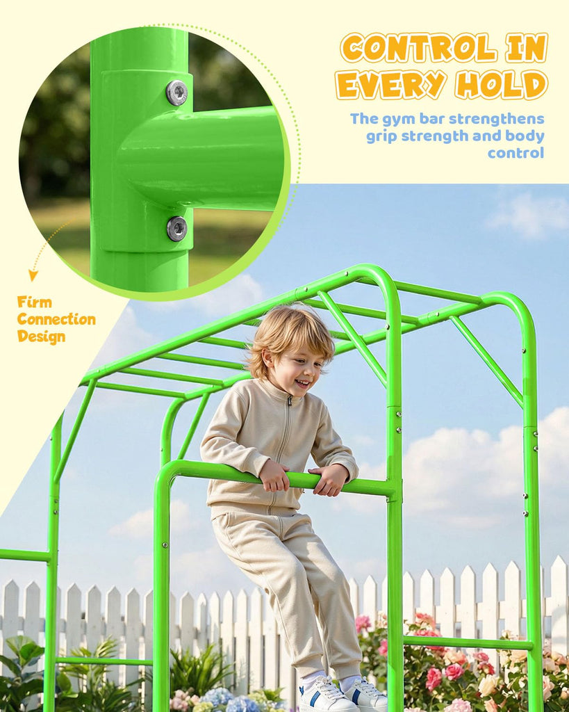 Outdoor Monkey Bar Set with Climbing Frame, Gymnastics bars, Playground Sets for Backyards, Metal Monkey Bars for