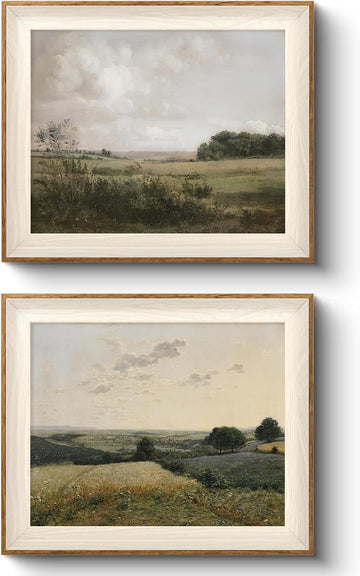 Vintage Landscape Framed Wall Art 2 Set, Nature Wilderness Scenery Paintings Decor Aesthetic, 10x12 Inch Canvas Print