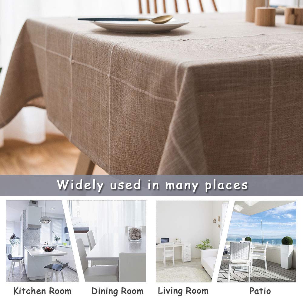 Farmhouse Table Cloth Rectangle, 52 x 70 Inch Solid Embroidery Lattice Tablecloth Linen Dining Table Cover Holiday