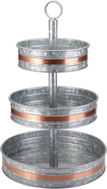 Three Tiered Serving Stand, Rustic Metal Cupcake Stand, Farmhouse Galvanized Tiered Serving Tray for Dessert