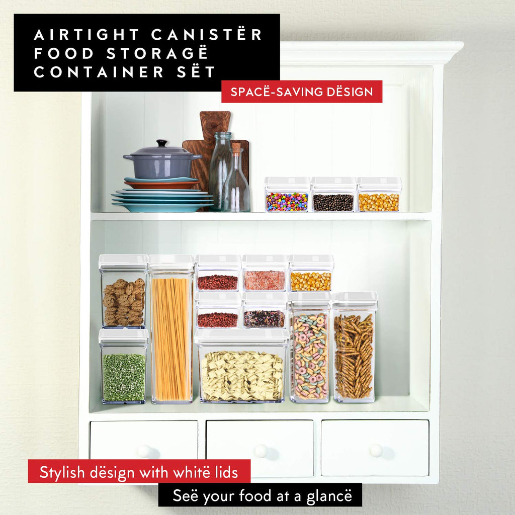 Airtight Food Storage Containers with White Lids - 0.4L 6 Pc Clear Plastic Kitchen canisters Pantry Organization for