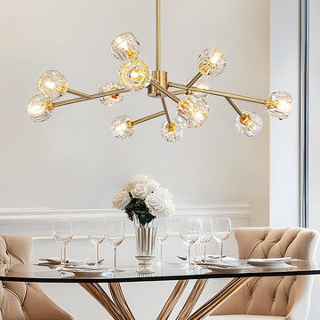 Sputnik Chandelier for Dining Room Light Fixture, 12-Light Gold Mid Century Modern Crystal Chandelier for Kitchen Island Bar Living Room Bedroom, Dia 35.4"