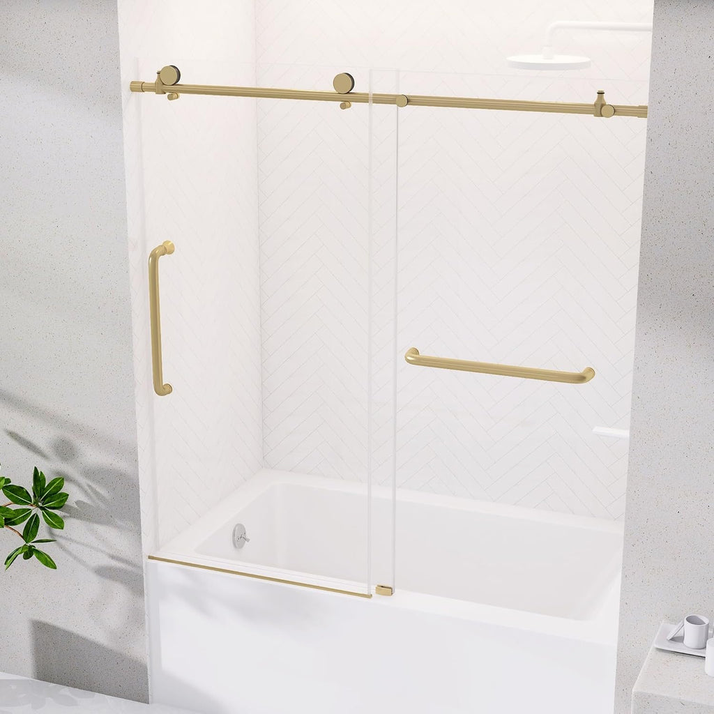 Sliding Tub Shower Door 56-60 in. W x 60 in. H Frameless Bypass Bathtub Shower Doors 1/4 inch Clear Tempered Glass