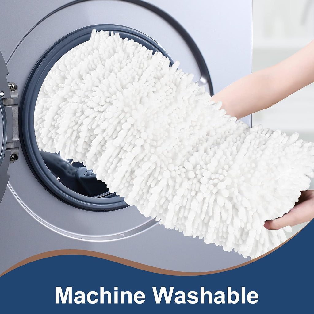 Luxury Chenille White Bathroom Rugs Sets 2 Piece, Thickened Hot Melt Rubber Bottom Bath Mats Non Slip,Bath Rugs Quick