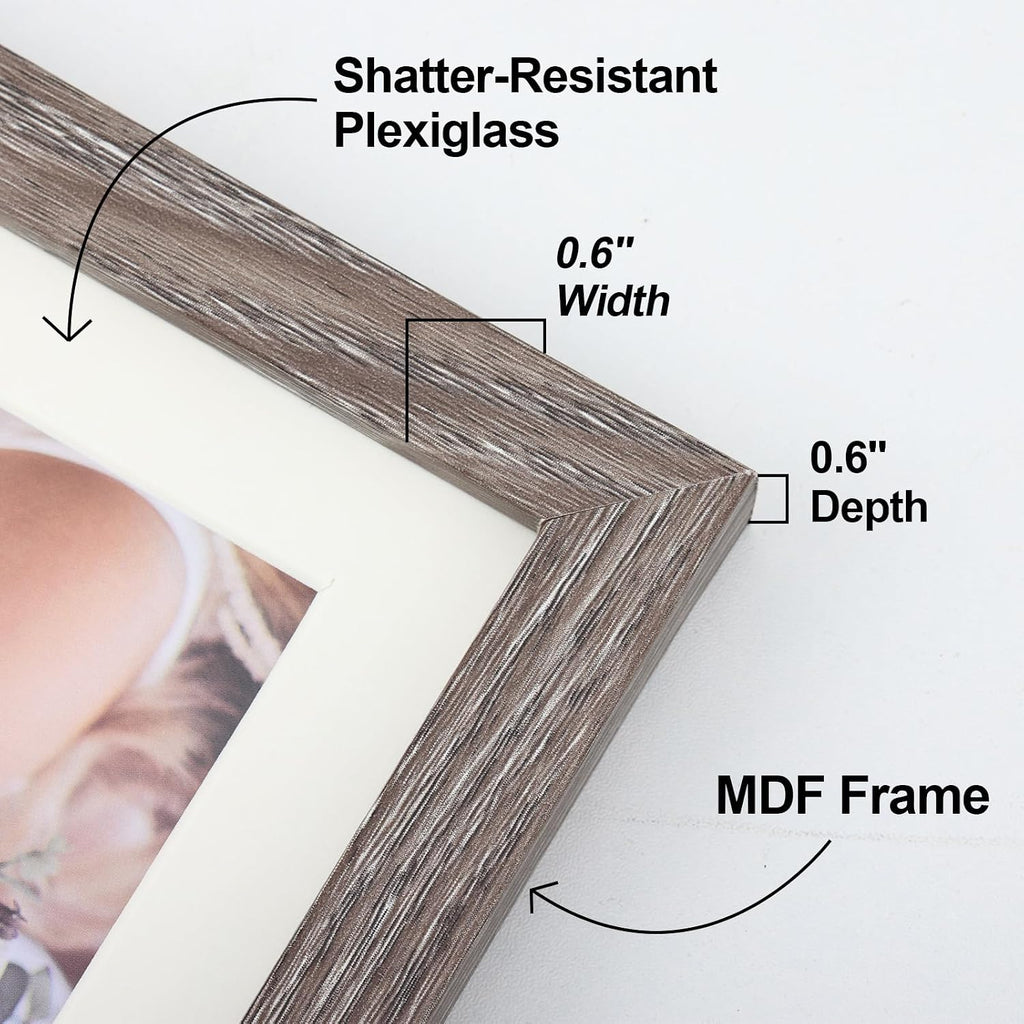 Picture Frames Set, 15 Pack Wall Frame Set in 3 Different Finishes with Mat for Multiple Sizes Photos, Three 8x10