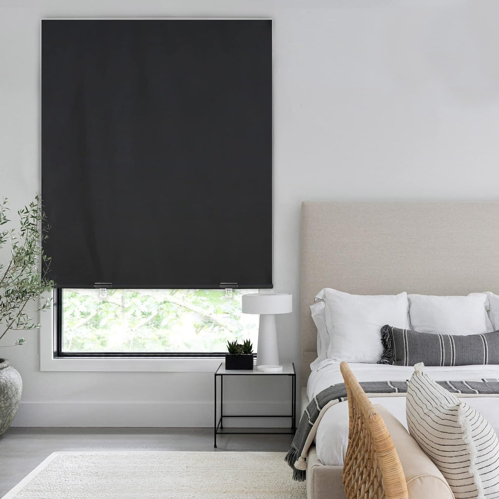 100% Blackout Roller Shades, No Tools No Drill Cordless Blinds for Windows, Thermal Insulated UV Protection Privacy