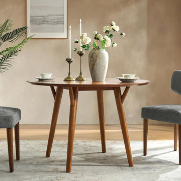 Round Dining Table for 4, 45” Solid Wood Kitchen Dining Room Table, Small Dinner Coffee Writing Table for Kitchen