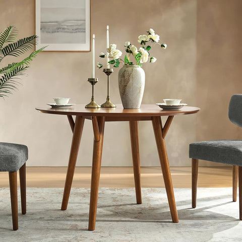 Round Dining Table for 4, 45” Solid Wood Kitchen Dining Room Table, Small Dinner Coffee Writing Table for Kitchen