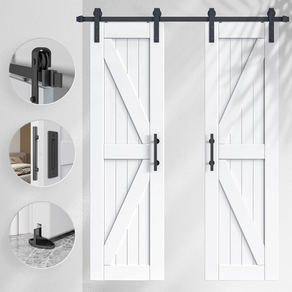 48in x 84in (Double 24in×84in Door) Barn Door with 8FT Sliding Door Hardware & Handle Included,DIY A