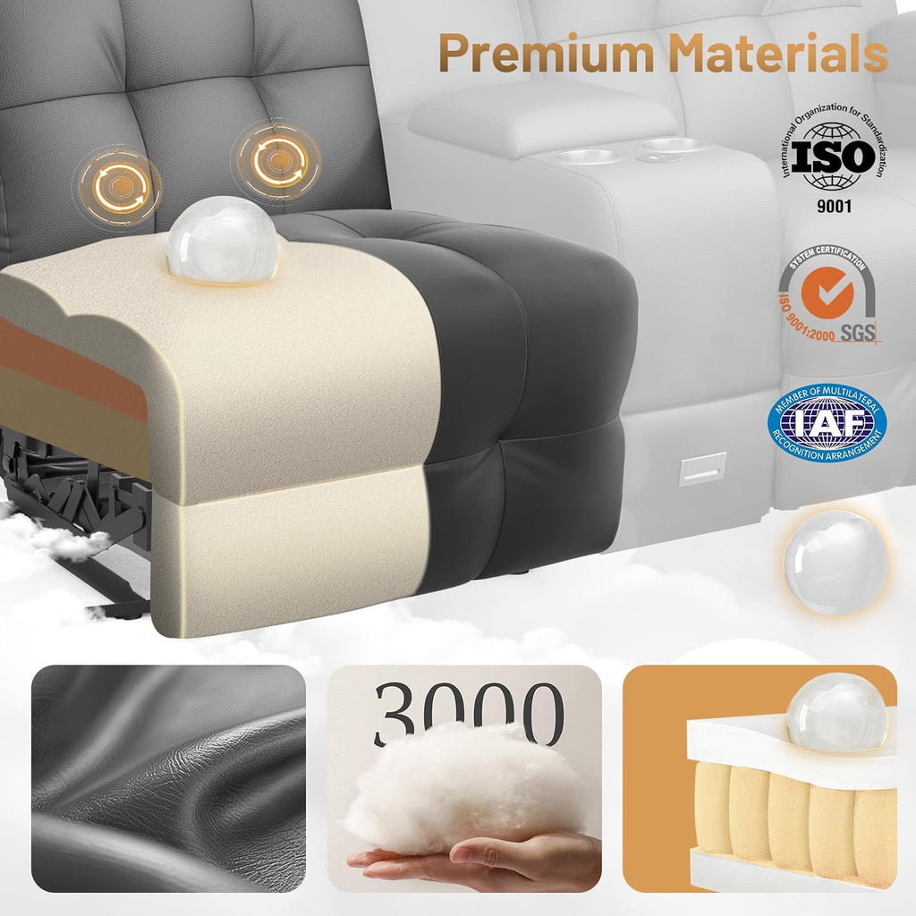 Home Theater Seating Loveseat Recliner Sofa, Massage Reclining Couch with USB, Center Console