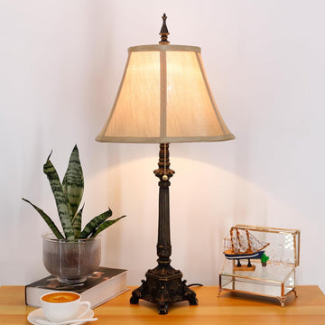 Farmhouse Table Lamp Antique Resin Base Traditional Rustic Mid-Century Desk Lamp 25.5 Inch Tall Offi