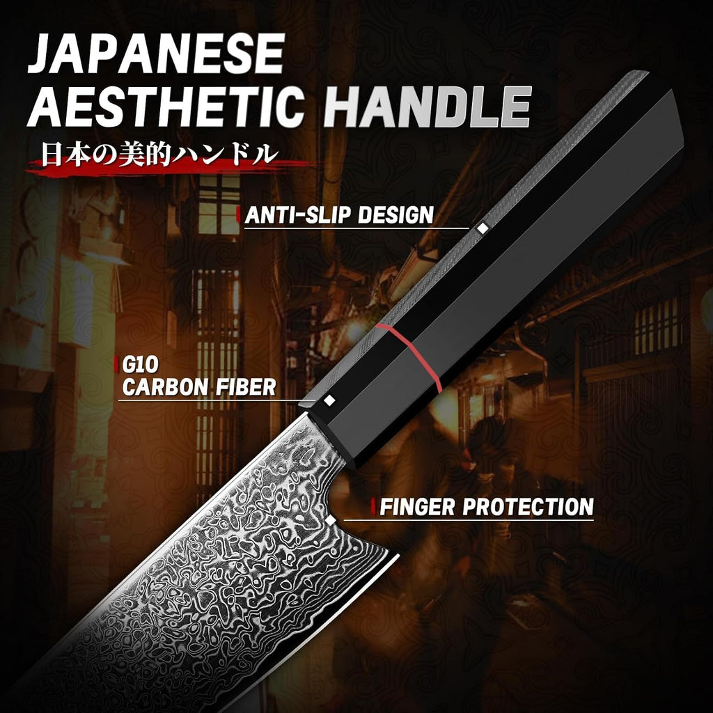 Damascus Knife Set 3 PCS - VG10 Kitchen Knife With Octagonal Handle | VG10 high-carbon steel, Japanese Artisanal